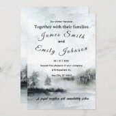 Winter Fairytale Watercolor Landscape Wedding Kaart (Voorkant / Achterkant)