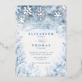 Winter Falling Snow Forest Rustieke Elegante Huwel Folie Uitnodiging (Voorkant)