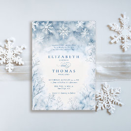 Winter Falling Snow Forest Rustieke Elegante Huwel Kaart