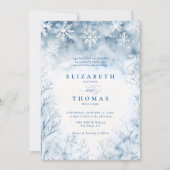 Winter Falling Snow Forest Rustieke Elegante Huwel Kaart (Voorkant)