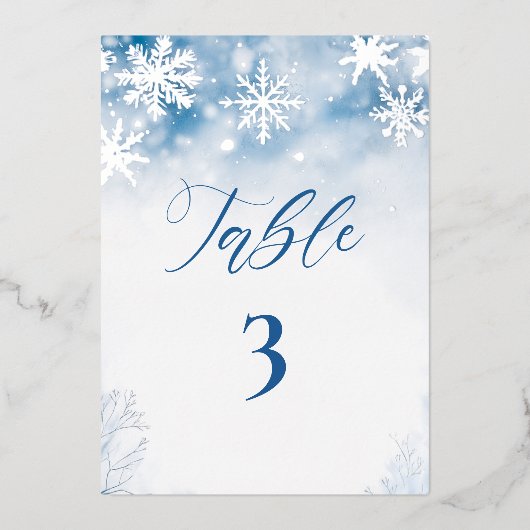 Winter Falling Snow Forest Rustieke Trouwtafel Nr Folie Uitnodiging (Voorkant)