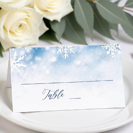 Winter Falling Snow Forest Wedding Place Card Plaatskaartje