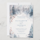 Winter Falling Snow Mountain Trees Elegant Wedding Kaart (Voorkant)