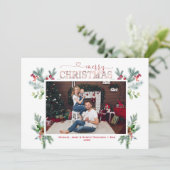 Winter Familiefoto's Goud Vrolijk Kerstmis Script Feestdagenkaart (Staand voorkant)