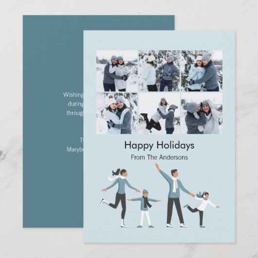 Winter Family Fun Kerstfeest 6 Foto Feestdagenkaart (Voorkant / Achterkant)