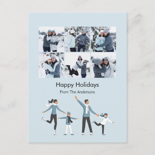 Winter Family Fun Kerstfeest 6 Foto Feestdagenkaart (Voorkant)