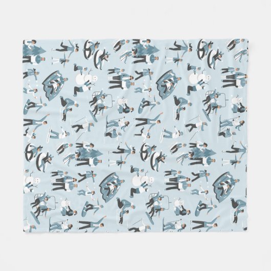 Winter Family Fun Kerstfeestdag Fleece Deken (Voorkant (Horizontaal))