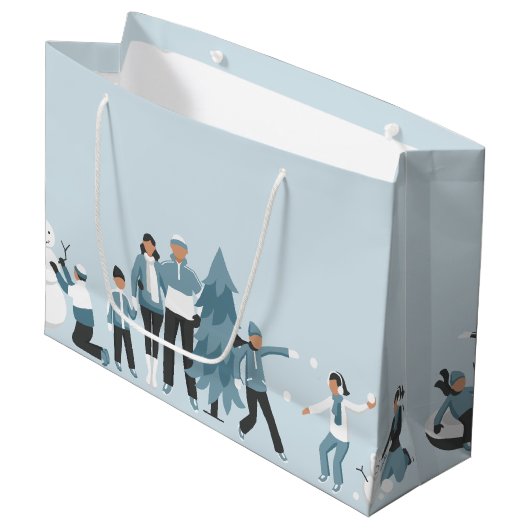 Winter Family Fun Kerstfeestdag Groot Cadeauzakje (Voorkant Gekanteld)