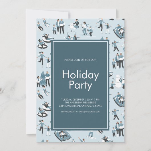 Winter Family Fun Kerstfeestdag Kaart (Voorkant)