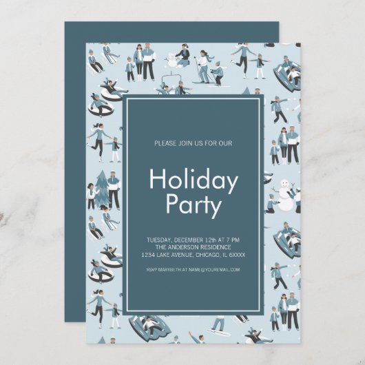 Winter Family Fun Kerstfeestdag Kaart (Voorkant / Achterkant)