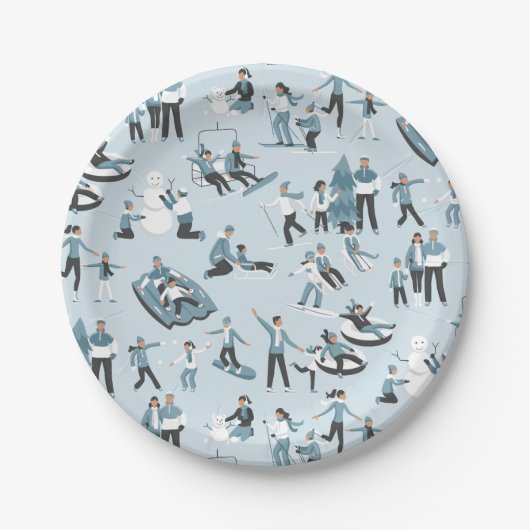 Winter Family Fun Kerstfeestdag Papieren Bordje (Voorkant)