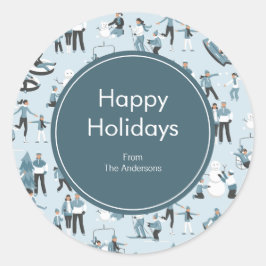 Winter Family Fun Kerstfeestdag Ronde Sticker