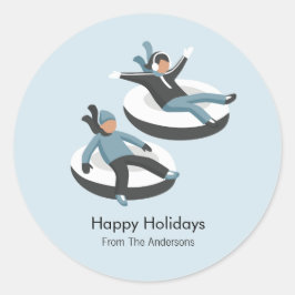 Winter Family Fun Kerstfeestdag Ronde Sticker