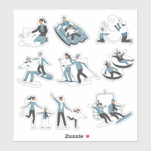 Winter Family Fun Kerstfeestdag Sticker (Vel)