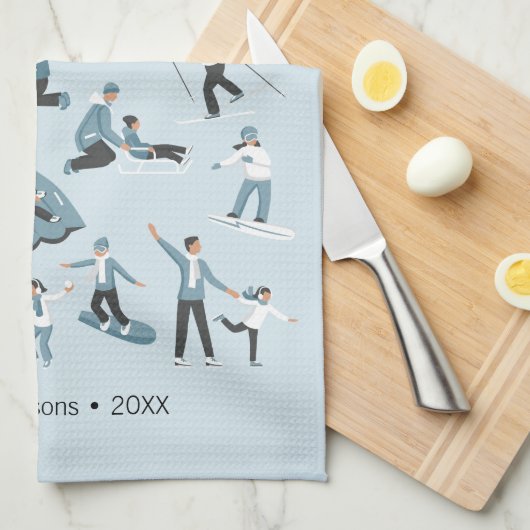 Winter Family Fun Kerstfeestdag Theedoek (Quarter Fold)