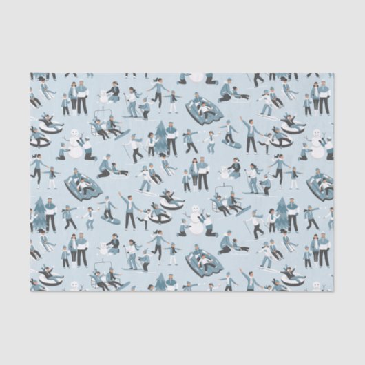 Winter Family Fun Kerstfeestfeest Patroon Tissuepapier (Voorkant)