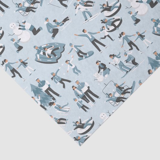 Winter Family Fun Kerstfeestfeest Patroon Tissuepapier (Detail)