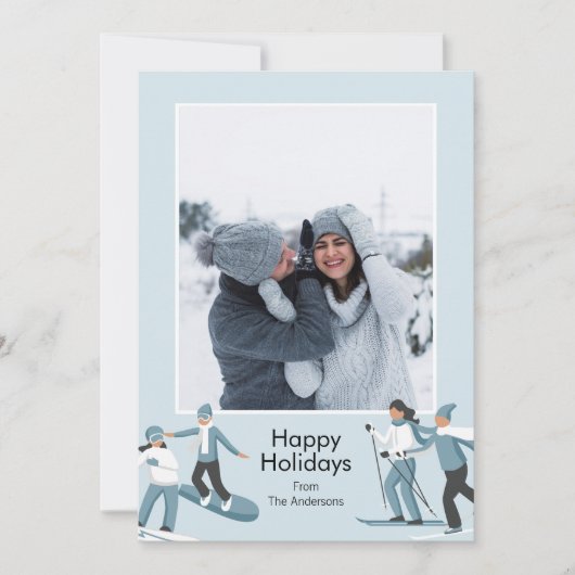 Winter Family Fun kerstfoto Feestdagenkaart (Voorkant)