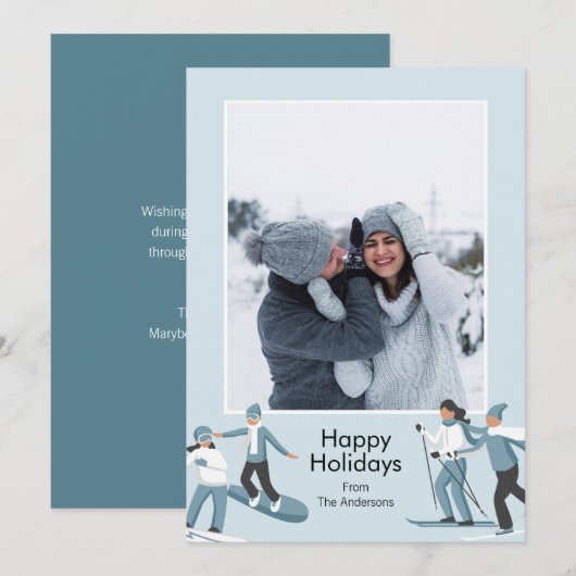 Winter Family Fun kerstfoto Feestdagenkaart (Voorkant / Achterkant)