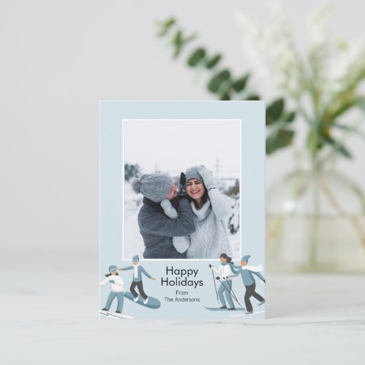 Winter Family Fun kerstfoto Feestdagenkaart (Staand voorkant)