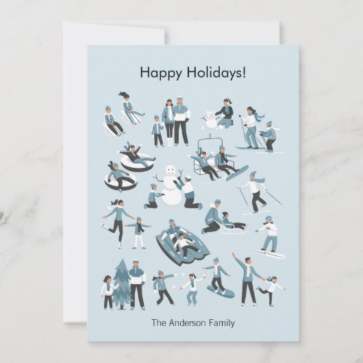 Winter Family Fun Kerstmis Feestdagenkaart (Voorkant)