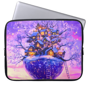Winter Fantasie Besneeuwd Dorpslandschap Laptop Sleeve