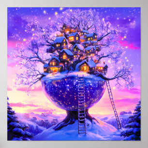 Winter Fantasie Besneeuwd Dorpslandschap Poster