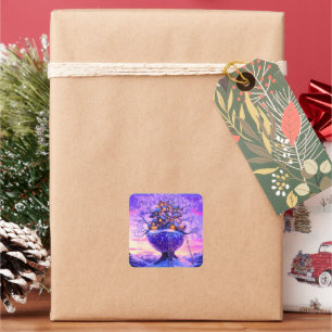 Winter Fantasie Besneeuwd Dorpslandschap Vierkante Sticker