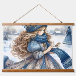 Winter Fantasie Prinses in een Sneeuwachtig Sprook Hangend Wandkleed