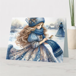 Winter Fantasie Prinses in een Sneeuwachtig Sprook Kaart