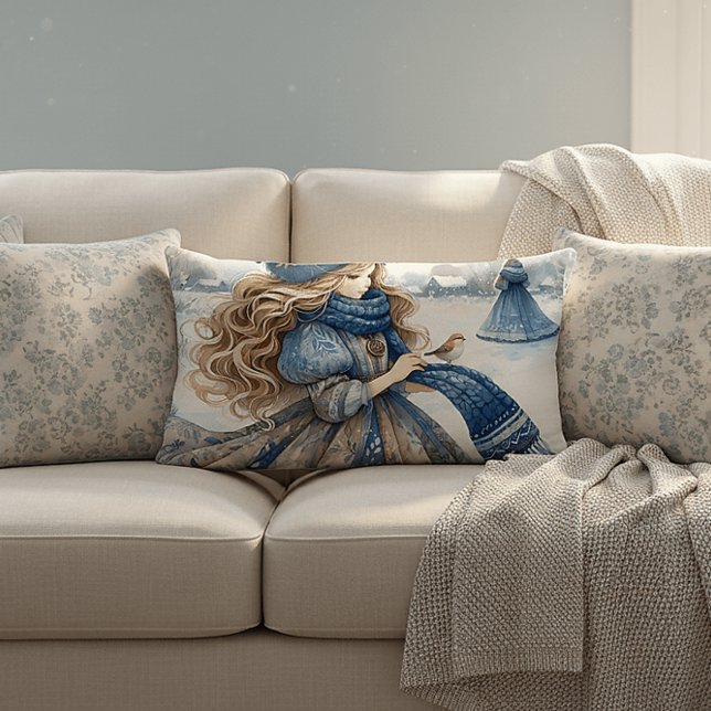 Winter Fantasy Princess in een besneeuwd sprookjes Kussen (Winter Fantasy Princess in a Snowy Fairytale Lands Lumbar Pillow)