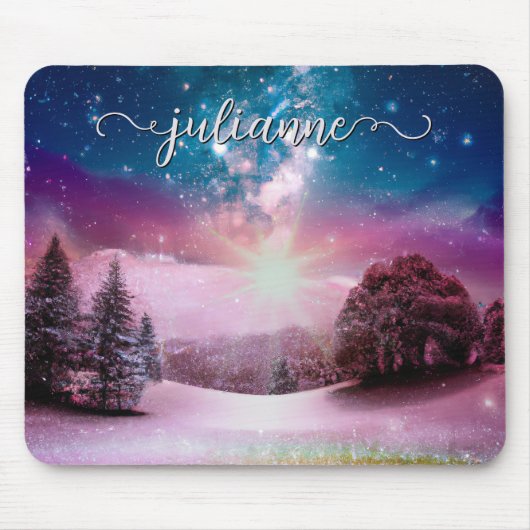Winter Fantasy Starry Landscape met naam Muismat (Voorkant)