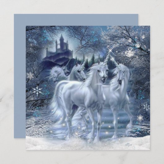 Winter Fantasy Unicorns in de sneeuwvlakte Kaart (Voorkant / Achterkant)