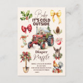Winter Farm Animals Christmas Baby Diapper Raffle Informatiekaartje (Voorkant)