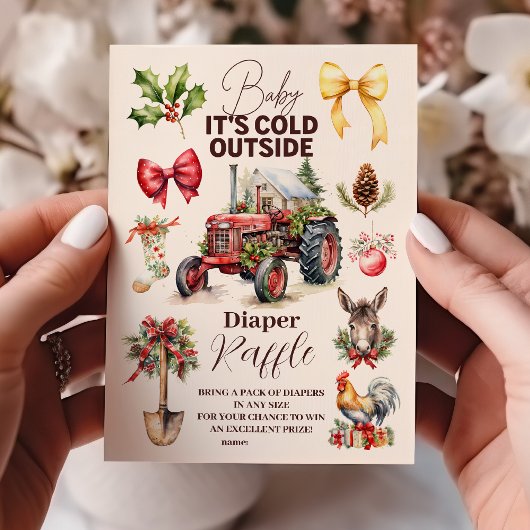 Winter Farm Animals Christmas Baby Diapper Raffle Informatiekaartje