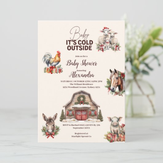 Winter Farm Animals Kerst Baby shower Kaart (Staand voorkant)