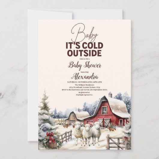 Winter Farm Animals Kerst Baby shower Kaart (Voorkant)