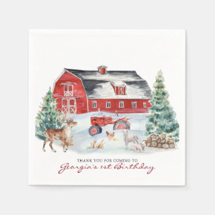 Winter Farm Thema   Schuur Verjaardagsfeestje Servet