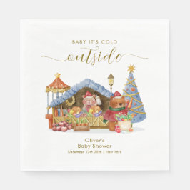 Winter Farmer Market Teddy Bear Baby Shower Servet