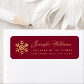 Winter Faux Gold Snowflake Elegant Script Burgundy Etiket (Insitu)