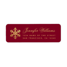 Winter Faux Gold Snowflake Elegant Script Burgundy Etiket
