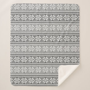 Winter Faux Knit Sweater Grey Snowflake Pattern Sherpa Deken