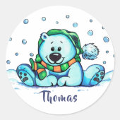 Winter-feestdag-Beer Ronde Sticker (Voorkant)