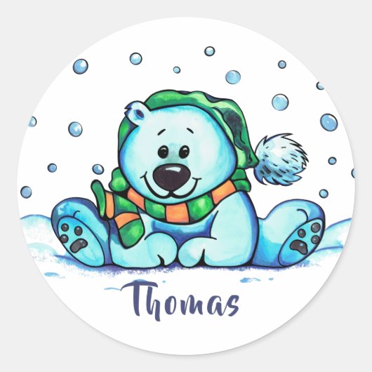 Winter-feestdag-Beer Ronde Sticker (Voorkant)