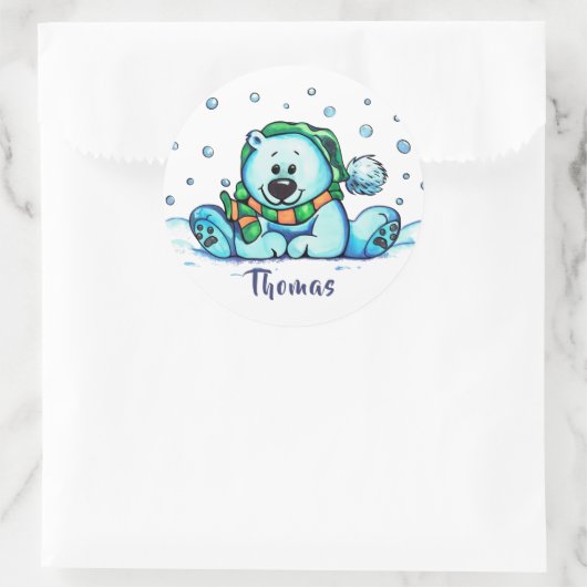 Winter-feestdag-Beer Ronde Sticker (Tas)