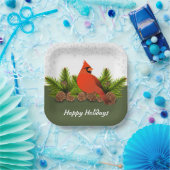 Winter-feestdag kardinale Pinecones en Snowflakes Papieren Bordje (Feest)