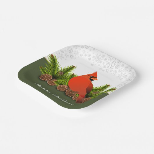 Winter-feestdag kardinale Pinecones en Snowflakes Papieren Bordje (Gebogen)