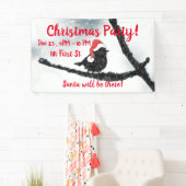 Winter Feestdagen Bird Snowy Branch Spandoek (Insitu)