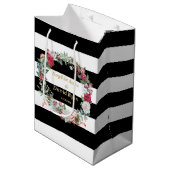 Winter Feestdagen Floral Wreath Stripes Wedding Medium Cadeauzakje (Voorkant Gekanteld)