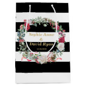 Winter Feestdagen Floral Wreath Stripes Wedding Medium Cadeauzakje (Voorkant)